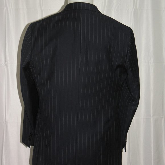 Arthur & Fox Flat Front Blue Striped Two Button Suit 44R - Picture 8 of 13